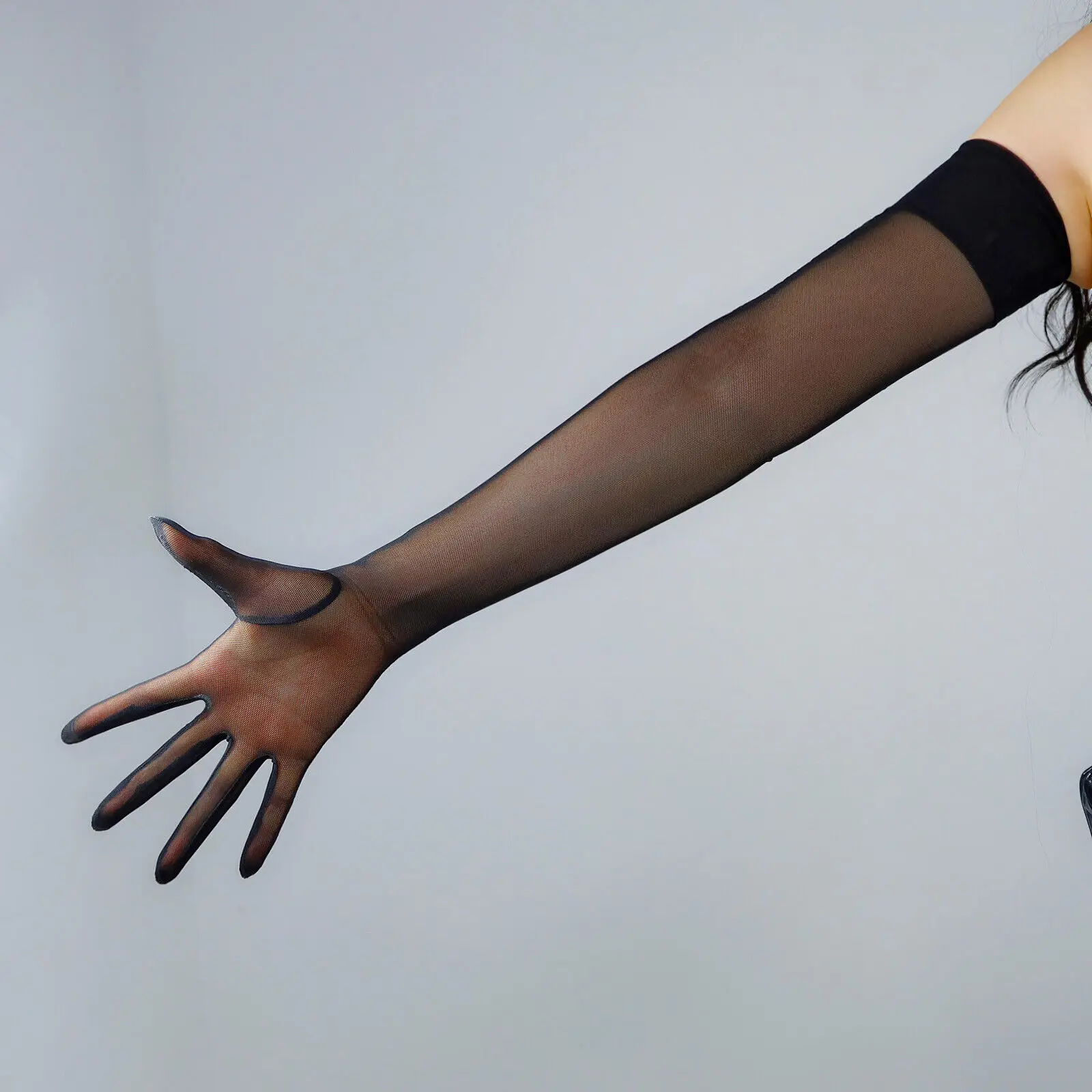 Черные сетчатые перчатки со швом сзади искусственное кружево полупрозрачная