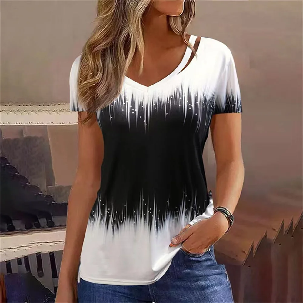 

Женская летняя футболка с V-образным вырезом, в полоску