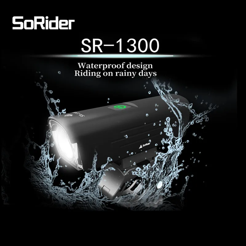 SoRider Bicycle HeadLight 1300 Lumens Bike High Brightness Multi-Function USB Rechargeable Road MTB Cycling Safety Front Lights
