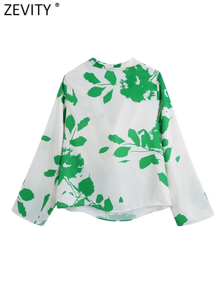 Zevity Женская мода ворсовый Воротник Плиссированные зеленые листья принт атласная