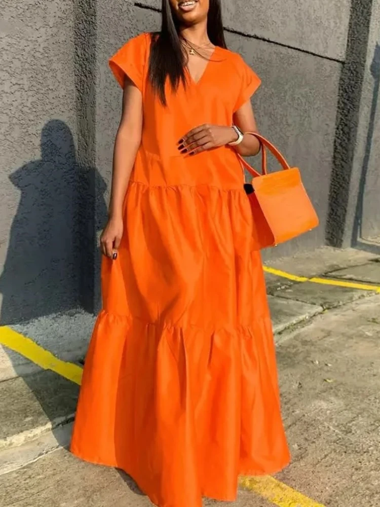 

Женское длинное платье в Корейском стиле, элегантное свободное винтажное платье в стиле оверсайз, официальное платье, лето 2023