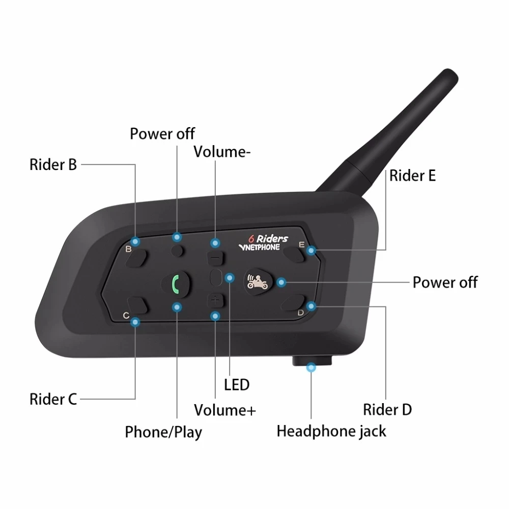 EJEAS V6 Motorcycle Helmet Bluetooth 5.0 Headset Real-Time BT Intercom Communication System Full Duplex Riding Waterproof