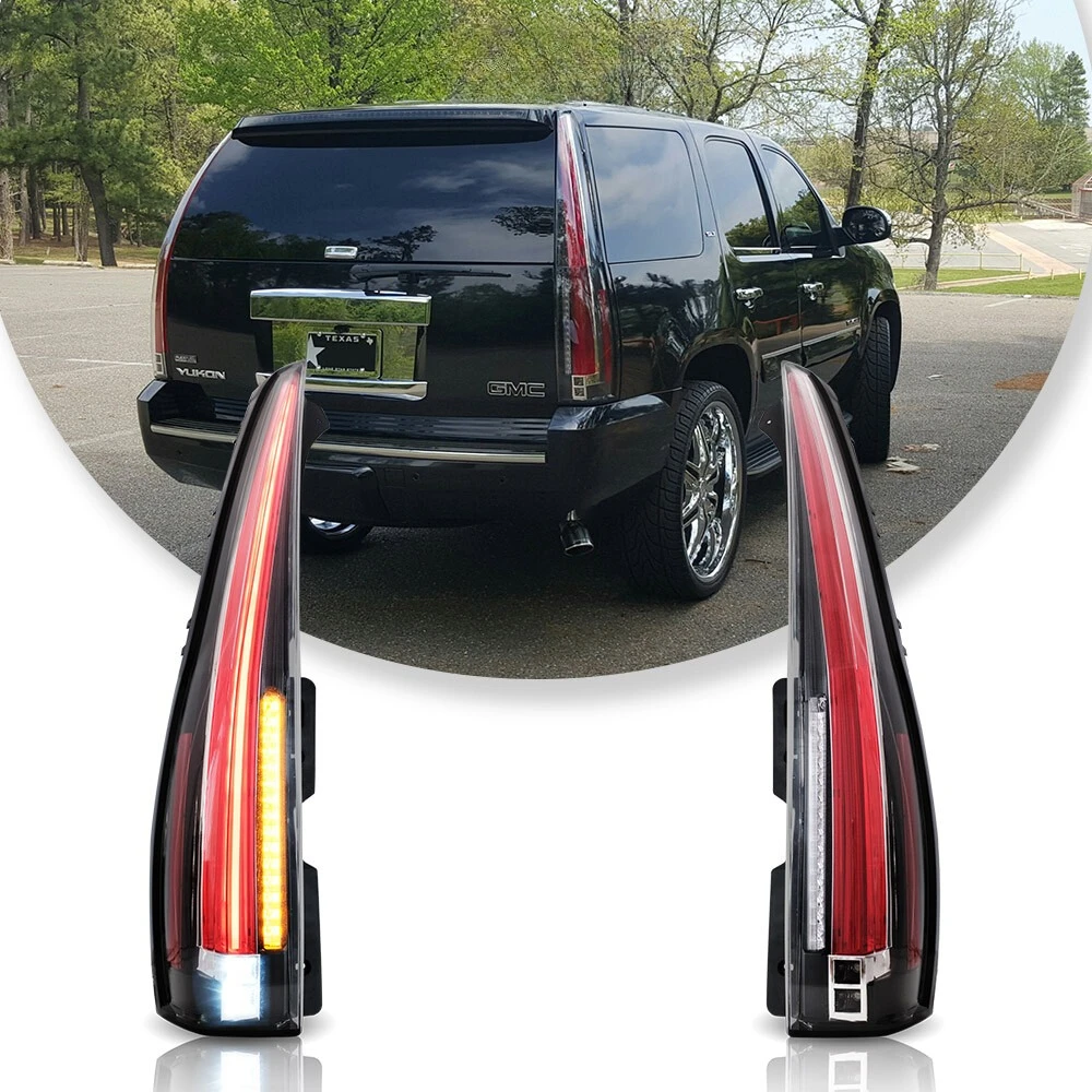 Фото Полностью светодиодные прозрачные задние фонари для GMC Yukon Chevrolet Tahoe Suburban 07-2014 гг., всепогодные фонари и улучшающие безопасности вашего автомобиля №1