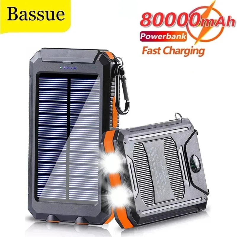 

2023 Solar Power Bank 80000mAh Portable Charging Poverbank External Battery Charger Powerbank 80000 mAh for Xiaomi Mi 9 I-phone