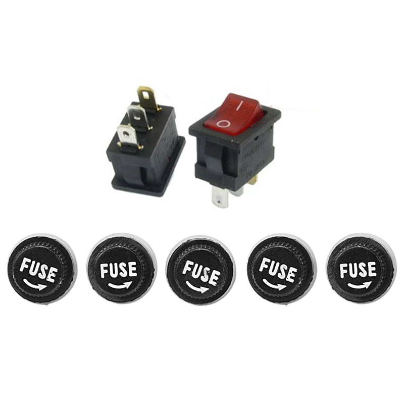 

5 Pcs Red Light Illuminated ON/OFF 2 Position SPST Boat Rocker Switch & 1 Pcs New FH043 AC 250V 10A 5 X 20 Mm AGU Fuse