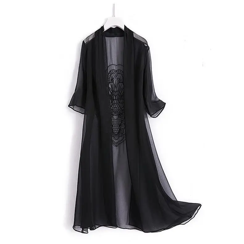 

2023 New Summer Women Long Cardigan Jacket Casual Loose Thin Chiffion Cardigans Ladies Sun Protection Clothing Oversized A240