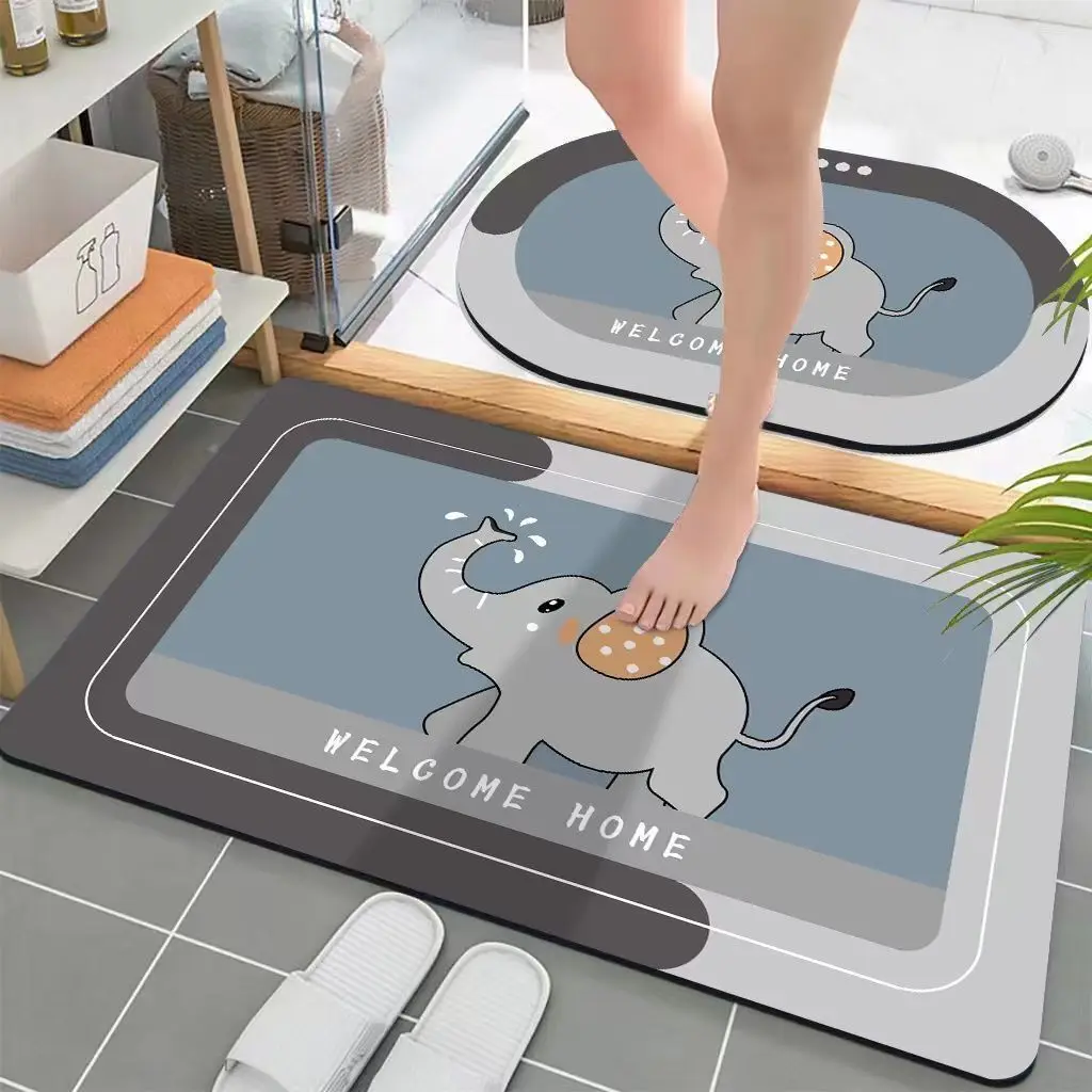 

2pieces/set Absorbent Bathroom Mat Cartoon Entrance Door Mat Non-slip Floor Rug For Living Room Bath Hallway Kitchen Carpet