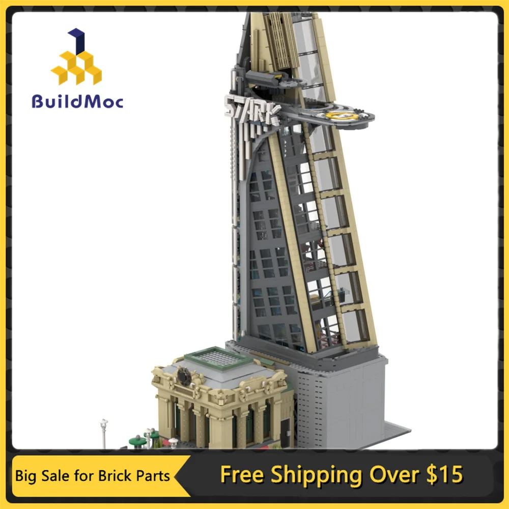 

Набор строительных блоков MOC, база Старков в стиле знаменитой архитектуры, небоскреб, городской Уличный дом, модель кирпича «сделай сам», ра...