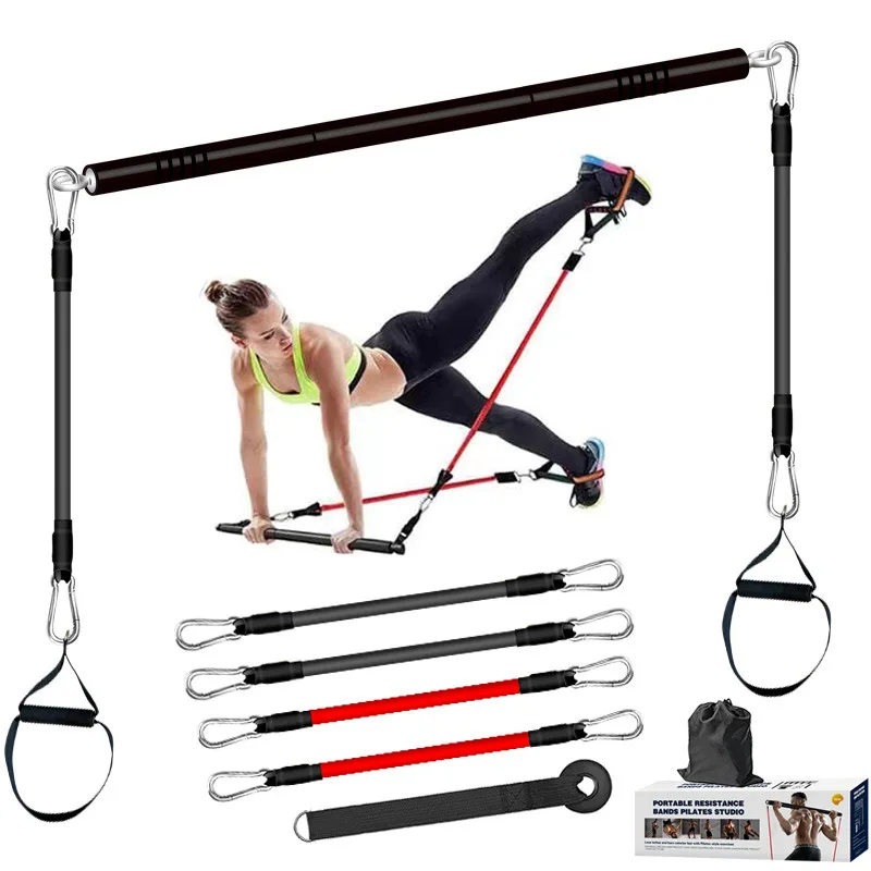

Pilates Bar Kit with Latex Resistance Bands for Women and Men 3 Section Yoga Stick Portable Gym Equipment for Home Body Fitness