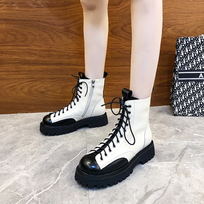 

Ботинки женские на толстой платформе, Белые зимние сапоги на шнуровке, обувь на платформе