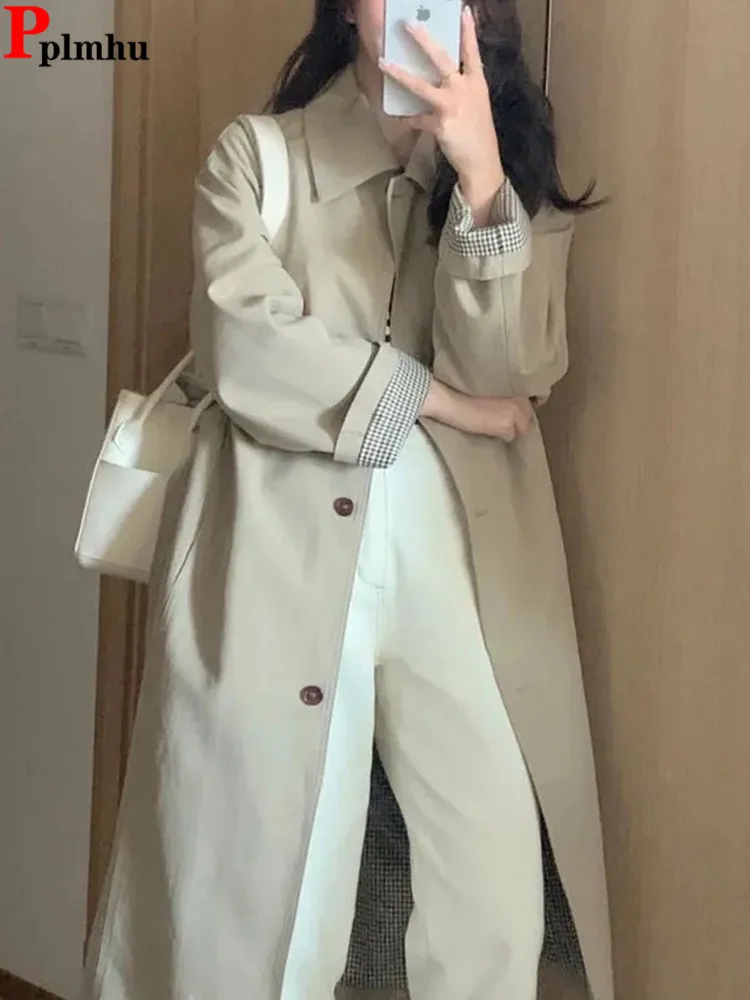 

Classic Long Trench Coats Casual Baggy Lapel Windbreake Jackets Spring Fall Outwear Gabardina Women Long Sleeve Chaquetas New