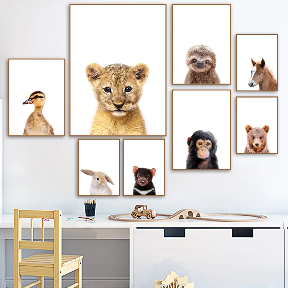 

Nordic Posters And Prints Bear Rabbit Tiger Horse Monkey Animals Wall Art Canvas Painting Wall Pictures Baby Kids Room Decor