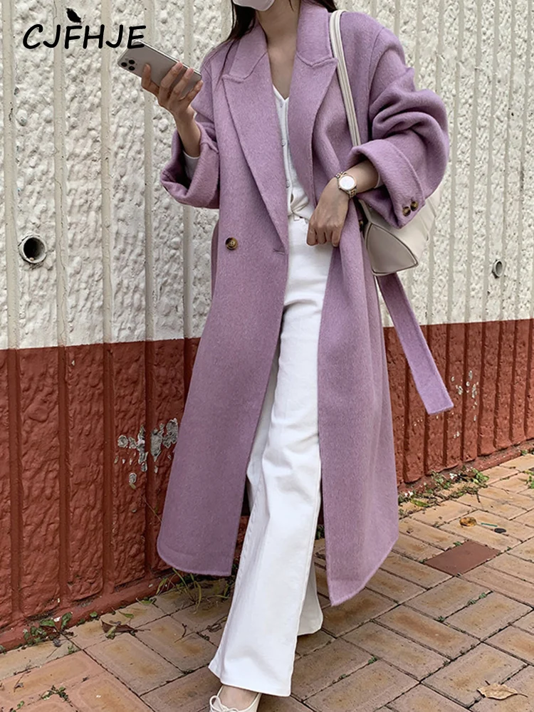 CJFHJE пурпурное шерстяное Смешанное пальто для женщин корейская мода серый тренд с