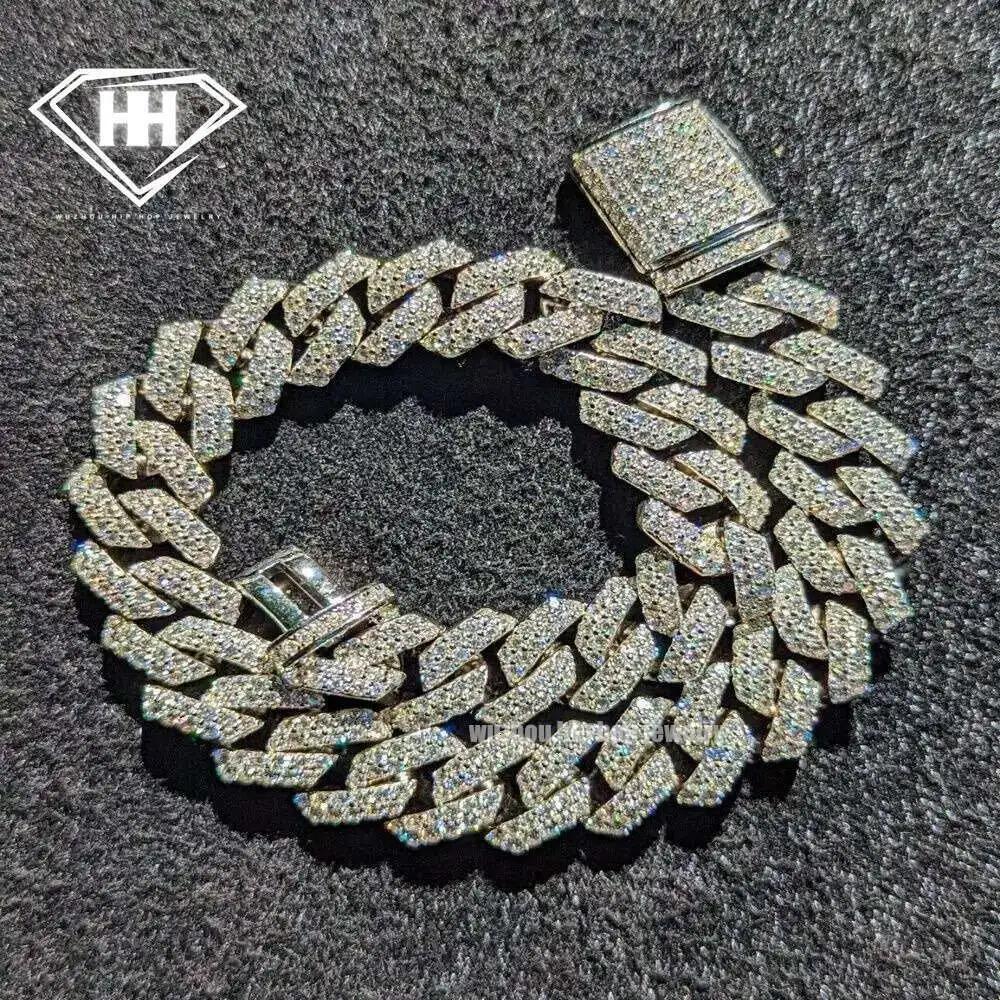 Набор браслетов в стиле хип-хоп ледяной браслет S925 серебро 14 мм ширина два ряда