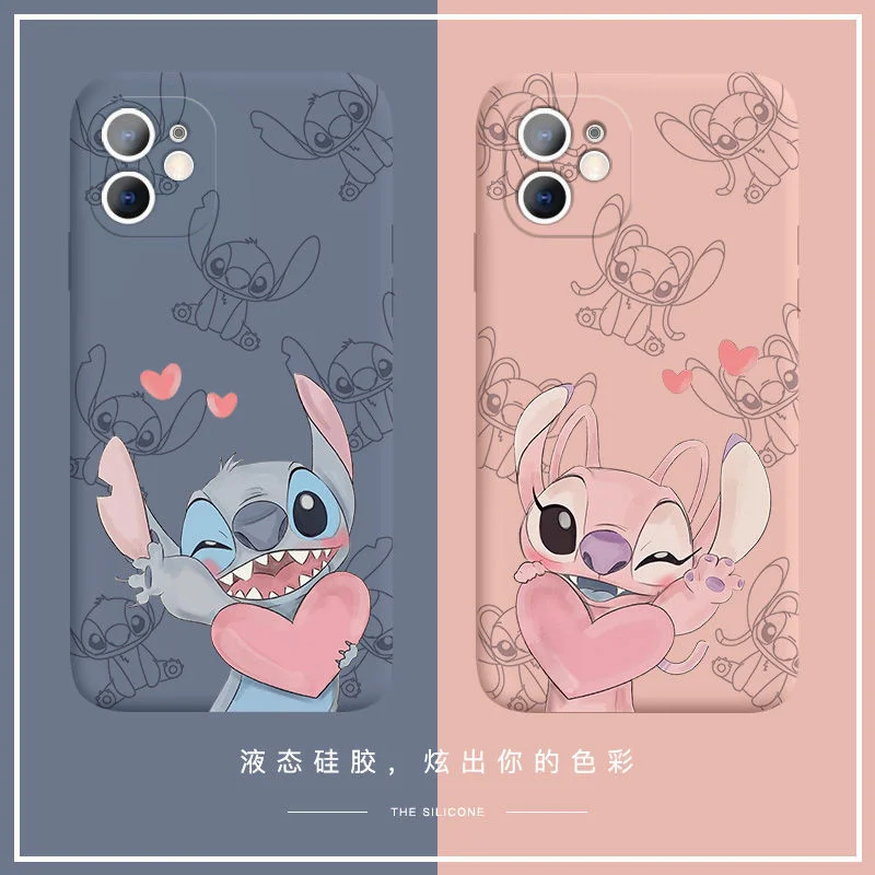 

Disney Stitch Cartoon Mobile Phone Case for Iphone 7/8 Plus X/xs Xr Xsmax 11 Pro Max 12pro Max Couples Cute Phone Shell
