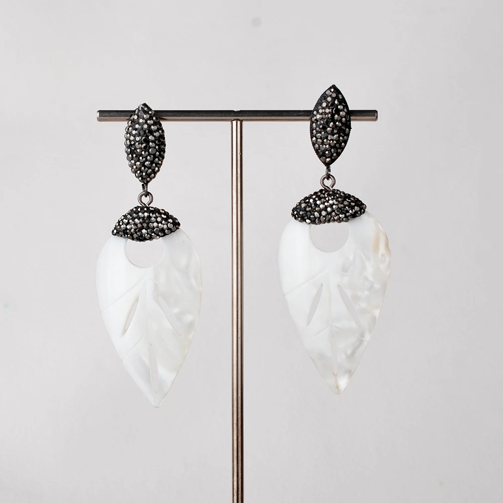 

Natural Pinctada Maxima White Mother-of-pearl CZ pave Shining Leaf Earrings Special Grace Gift for Girl Women