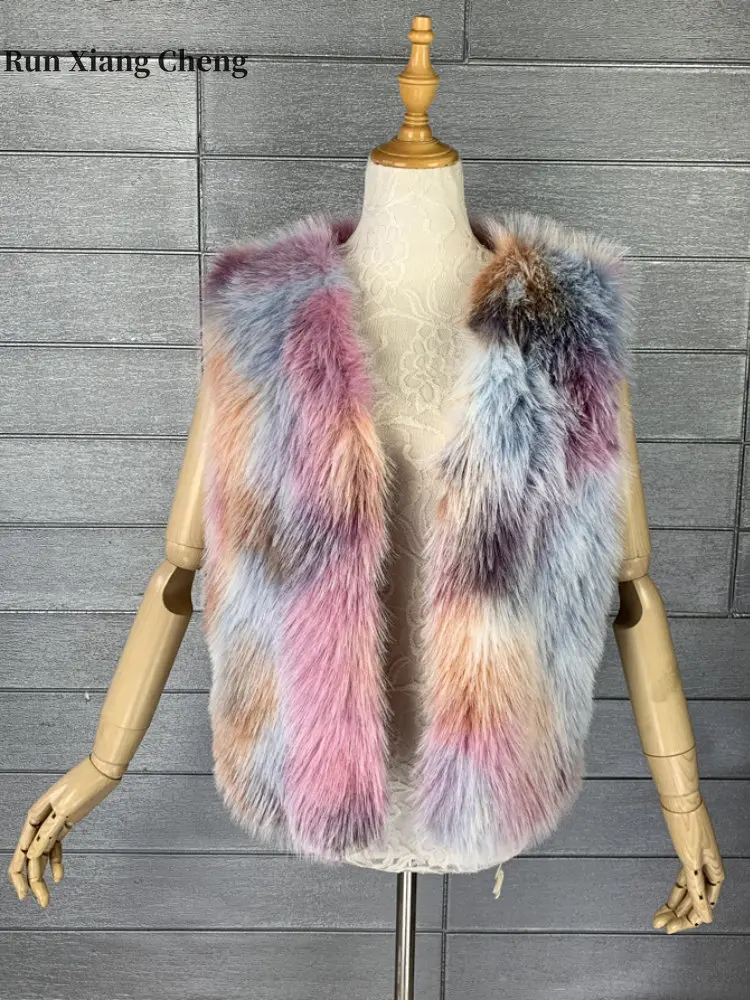 Women's Winter Fur Coat 2023 New Tie-dyed Furry Faux Hair of Environmental Protection Chic and Elegant Luxury Designer Fur Vest