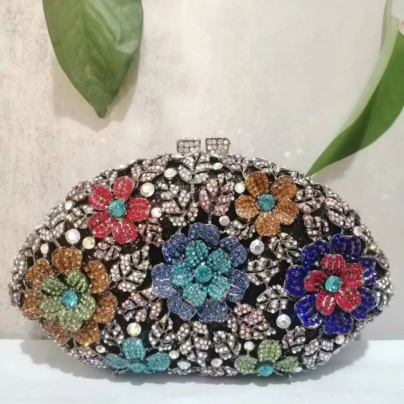 

Дизайнерский клатч с цветами и камнями, ярко-синий клатч для женщин, свадебные клатчи с кристаллами, цветочные кошельки Minaudiere