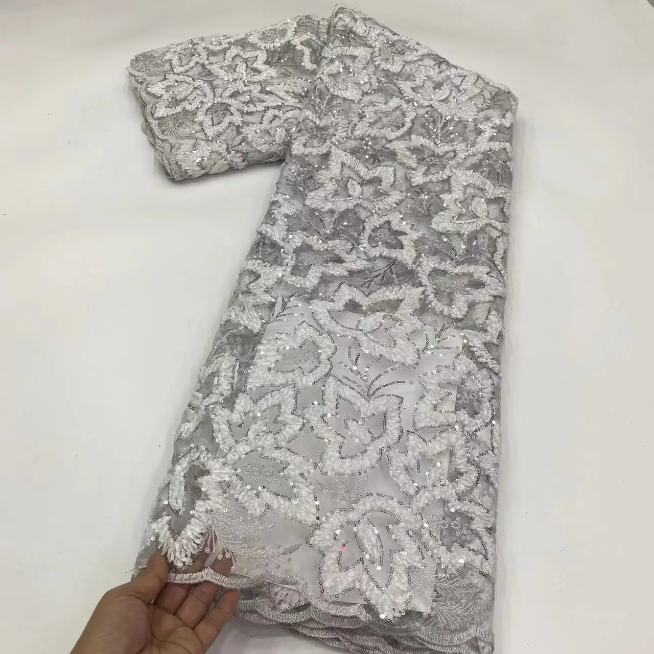 

Sequins Lace Fabrics 2022 Nigerian Net Mesh Lace Fabric High Quality African French Sequence Lace Fabric For Party DPS1-1