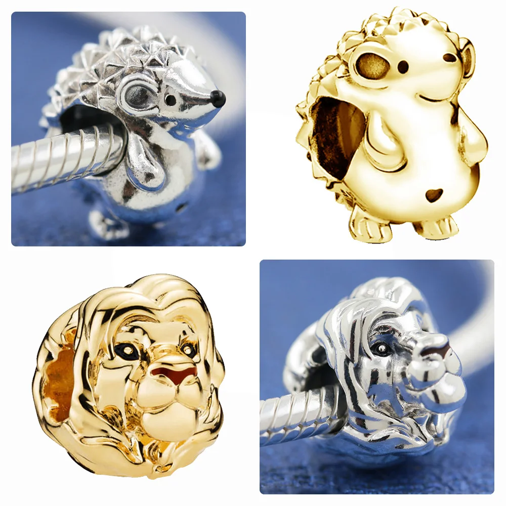 

Shiny 925 Silver Solid Nino the Hedgehog Charm Pangolin Lion Golden Beads Fit Original Pandora Bracelet DIY Woman Jewelry Gift