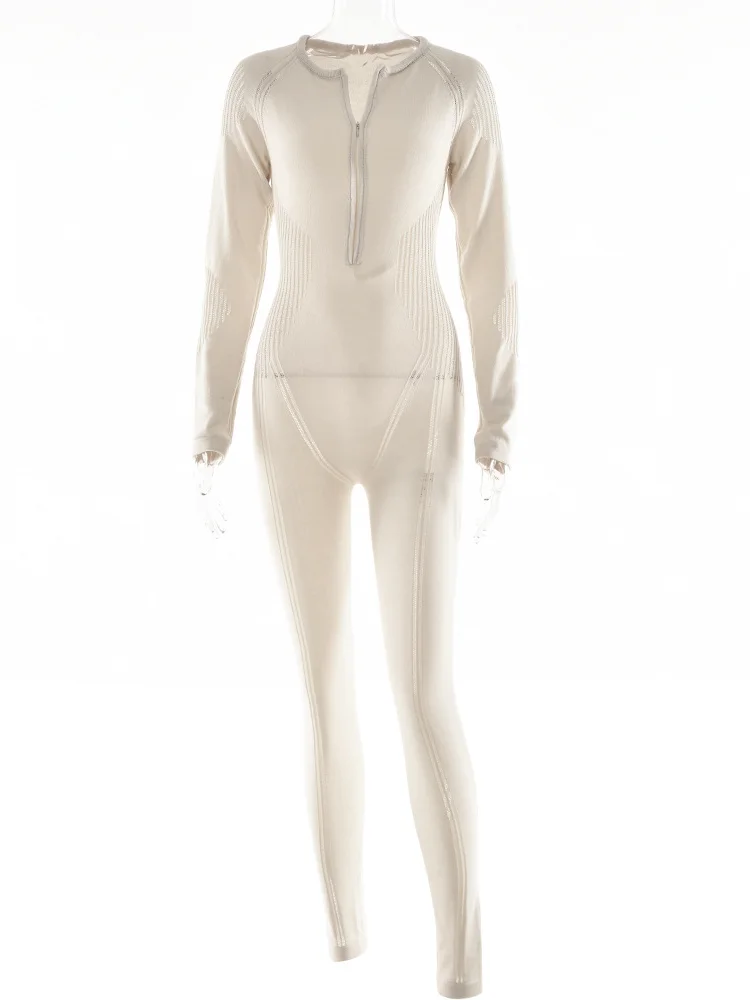 Ladies Sexy Club Wear Y2K Long Sleeve O-Neck Bodycon Skinny Zip Up Jumpsuit Fall Clothes Women Sporty Streetwear Romper Outfits