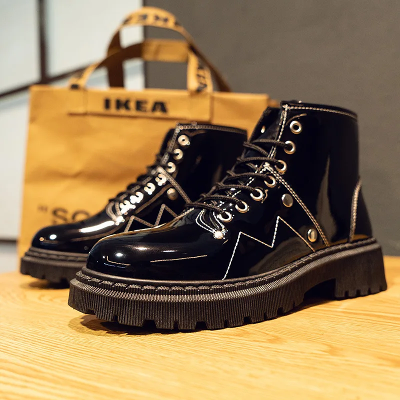 

Мужские кожаные ботильоны в британском стиле, повседневная обувь, низкие ботинки со шнуровкой, уличные мужские мартинсы, Нескользящие модн...