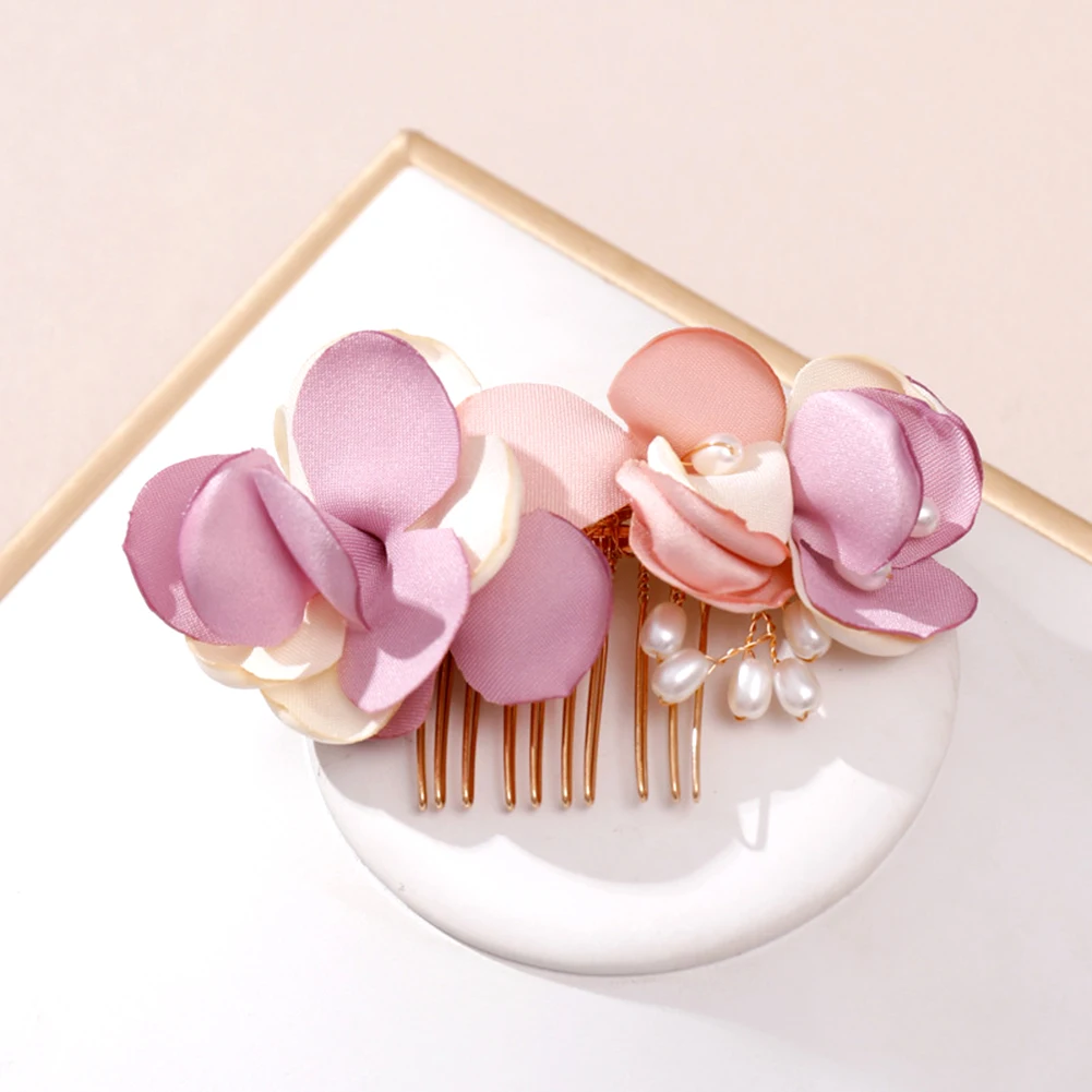 

Handmade French Fabric Flower Hair Comb For Women Girls Aesthetic Hair Accessories Bride Small Fresh Side Insert Combs Headdress