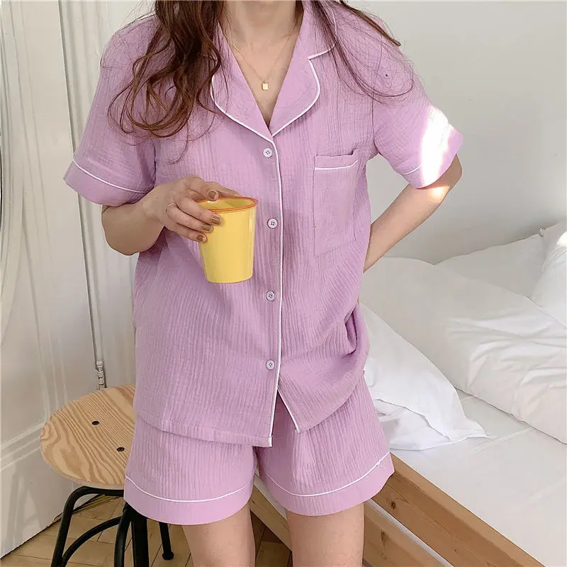

Cotton Sleepwear Korean Pajamas Women Pijama Female Bedroom Set Woman 2 Pieces Loungewear Brief Suits with Shorts Pyjamas