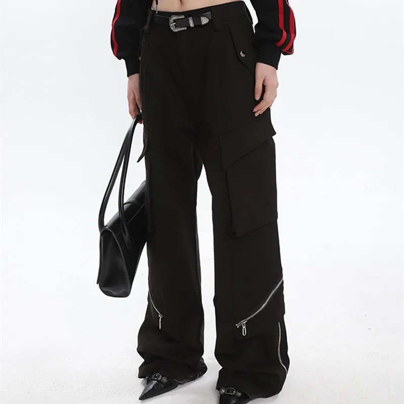Casual Unisex Multi-zipper Pocket Loose Overalls Women Y2k Clothes Streetwear Wide Leg Office Pants 2023 New Design Trousers Man