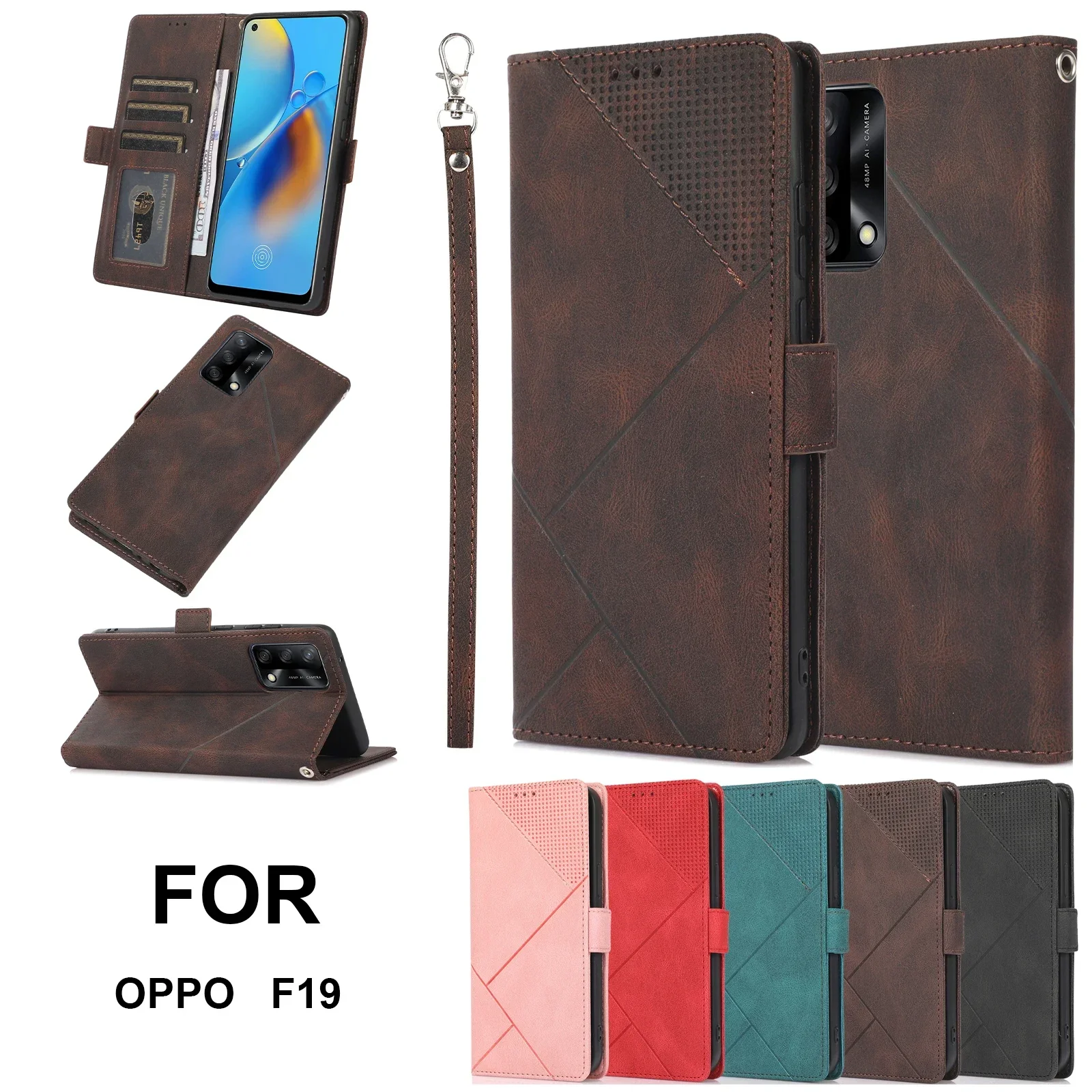 Кожаный чехол-бумажник с резьбой для телефона защитой от падения OPPO A93 A54 K7 RENO3