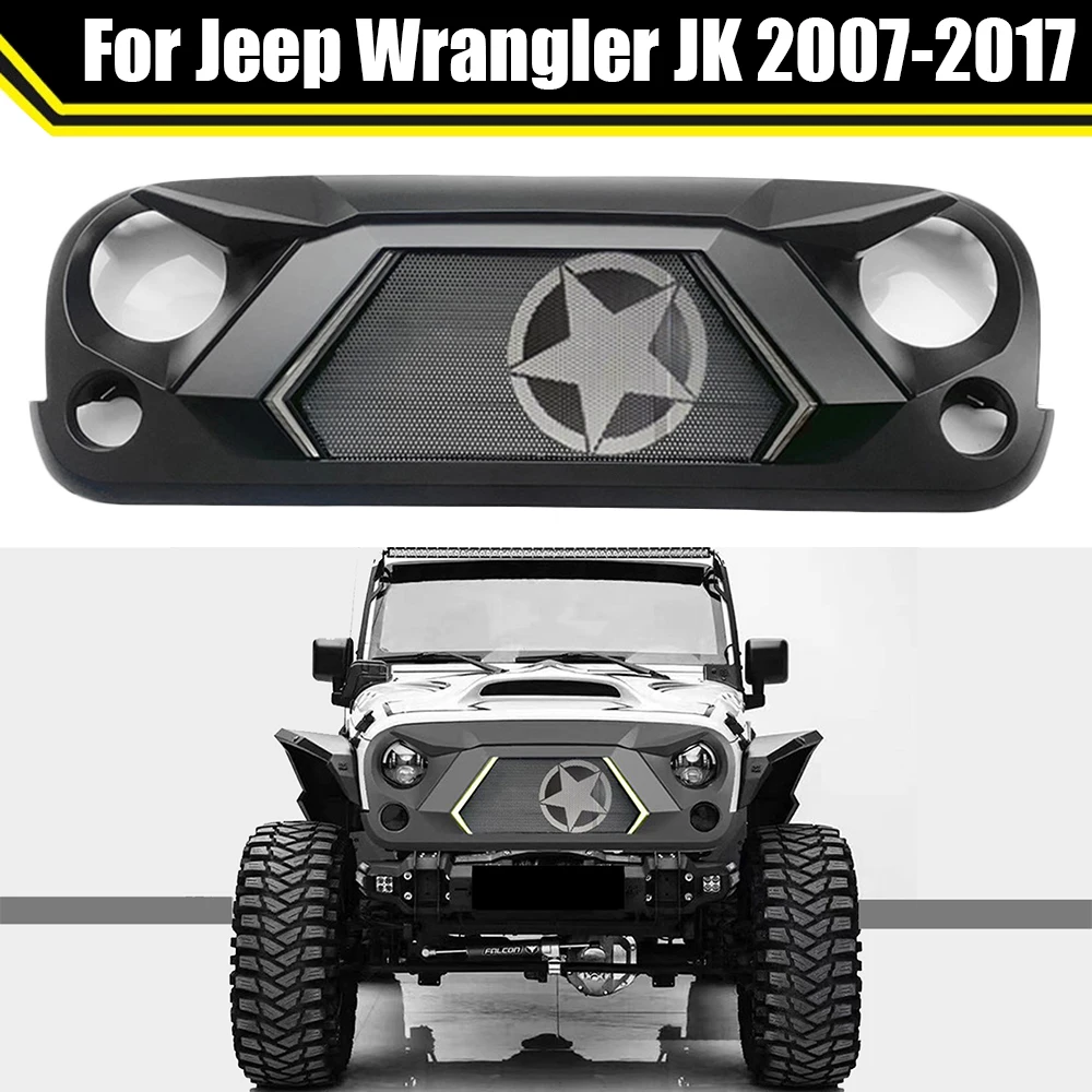 

Car Accessories Front Racing Grills ABS Grill Mesh Raptor Grille Mask Trims Cover For Jeep Wrangler JK 2007-2017 With DRL Light