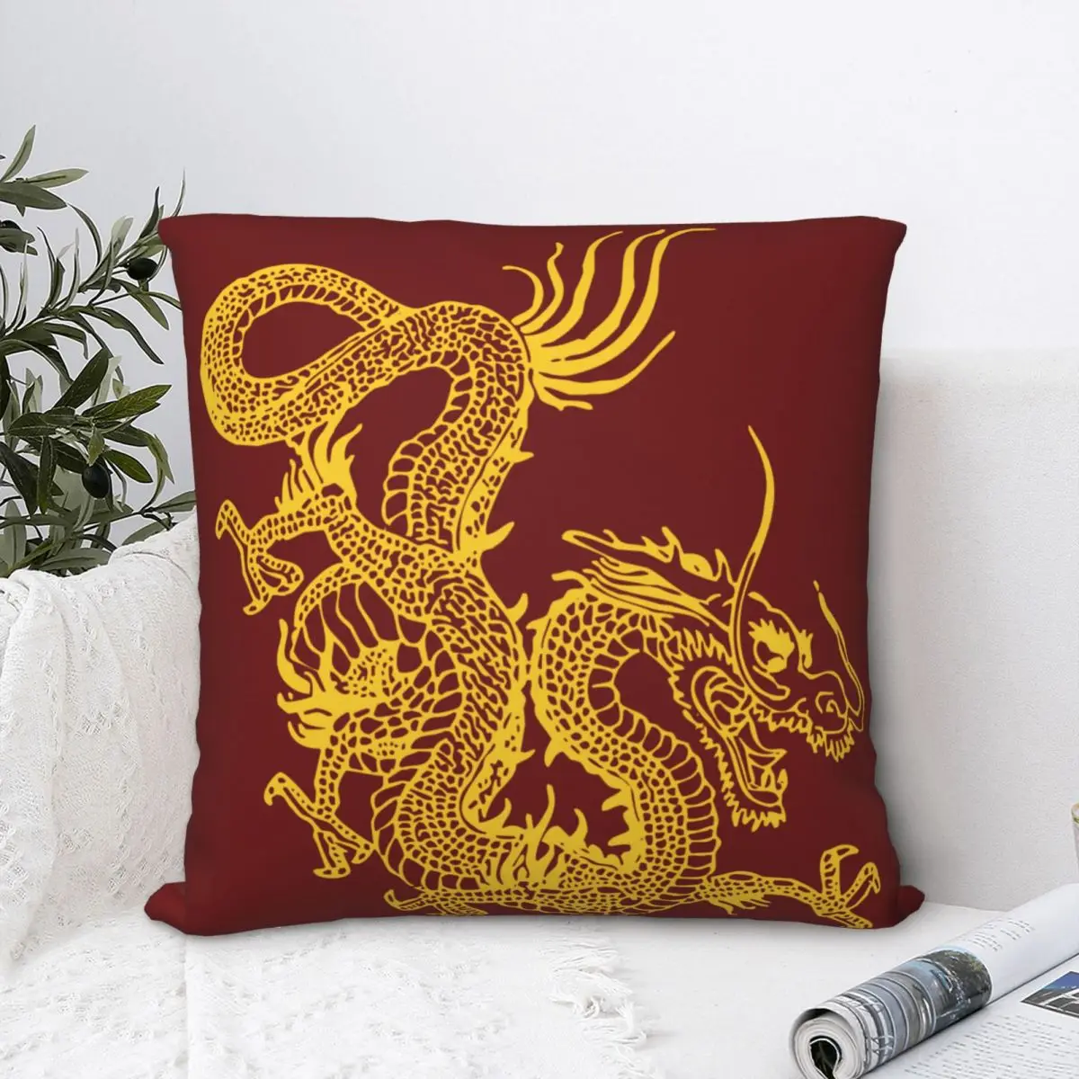 

Квадратный чехол с китайским драконом, двухсторонний чехол для подушки с принтом, Забавный домашний декоративный чехол на молнии из полиэс...