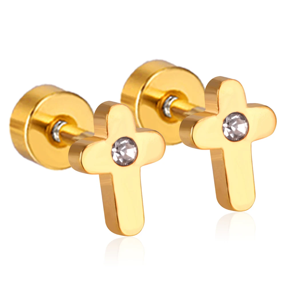 

Cute Crosses Cubic Zirconia Stud Earrings For Women Girls Baby Stainless Steel Anti-allergy Waterproof Charm Sweet Jewelry Gifts