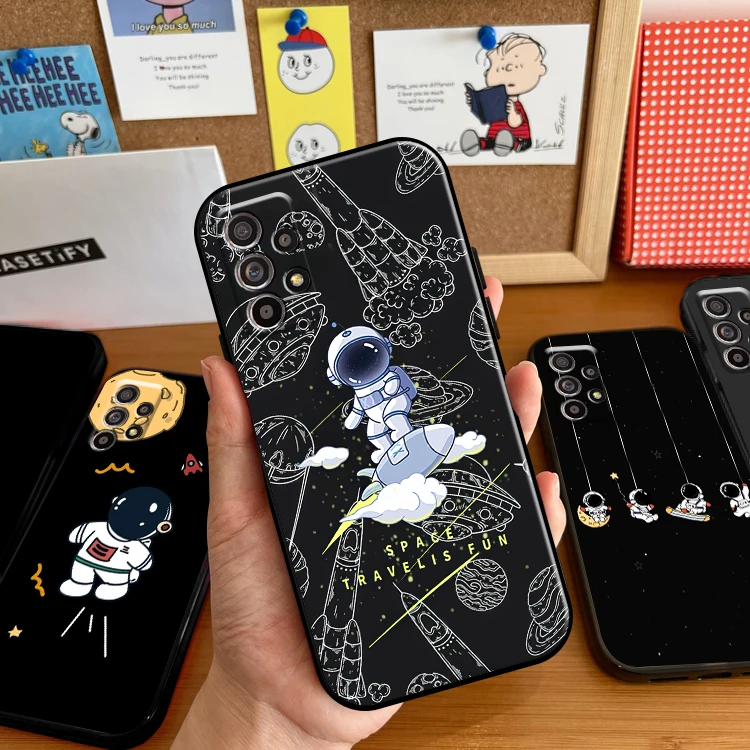 

Fashion Cute Astronaut Phone Case For Samsung Galaxy A11 A12 A21 A21S A22 A30 A31 A32 A50 A51 A52 A70 A71 A72 5G Liquid Silicon