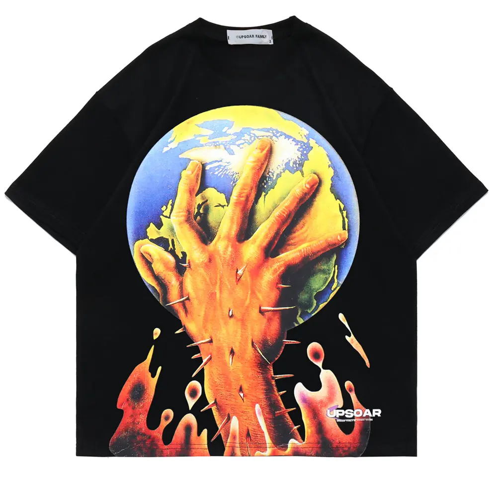 Футболка мужская оверсайз с круглым вырезом Модный хлопковый топ защитой земли