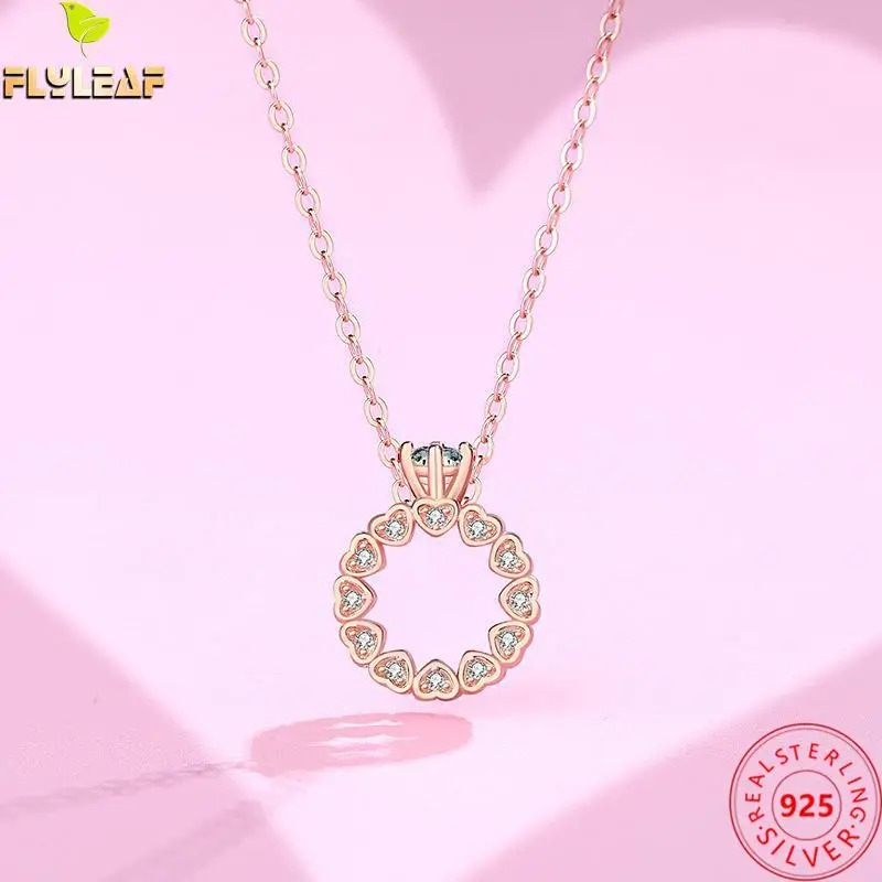 

925 Sterling Silver Heart Zircon Confession Ring Shape Pendant Necklace Women Rose Gold Plating Female Fine Jewelry 2023 New