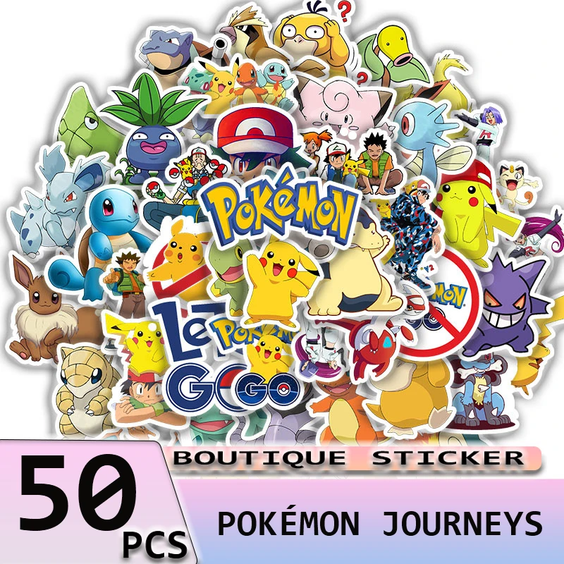 

10/30/50pcs Pokemon Pikachu Stickers Anime Cartoon Kawaii Waterproof Stikers Skateboard Bicycle Guitar Laptop Kids Stiker Toys