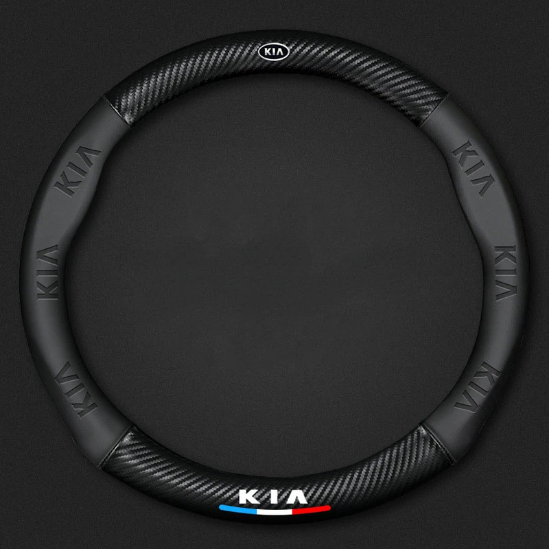 3D Embossing Carbon Fiber Leather Car Steering Wheel Cover For KIA KN K5 K3 Sportage Picanto Ceed RIO 2 3 4 Car Accessories