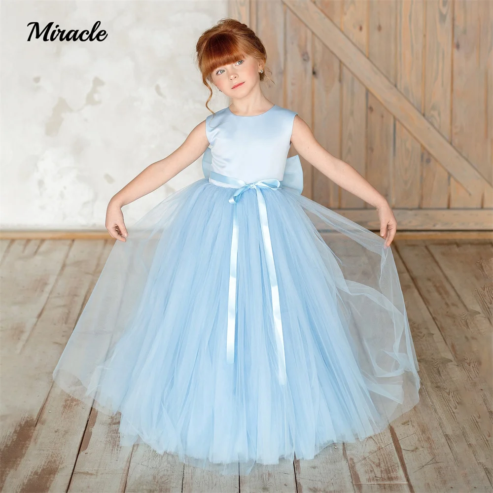 

2023 красивые трапециевидные платья для девочек красивая подружка невесты без рукавов Принцесса с открытой спиной круглый вырез кружевной бант Элегантные Новые свадебные платья