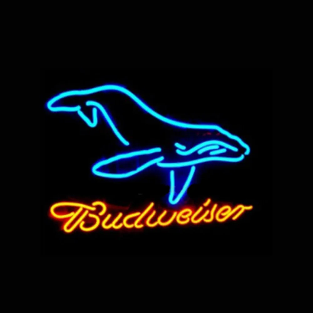 

Budweiser Whale Neon Sign Light Custom Handmade Real Glass Tube Beer Bar KTV Seafood Store Room Wall Decor Display Lamp 17"X14"