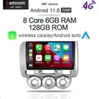720P 360 панорамный Carplay 8G + 128G Android 11,0 автомобильный dvd-плеер GPS WIFI стерео радио для Honda Fit jazz city 2004 2005 2006 2007