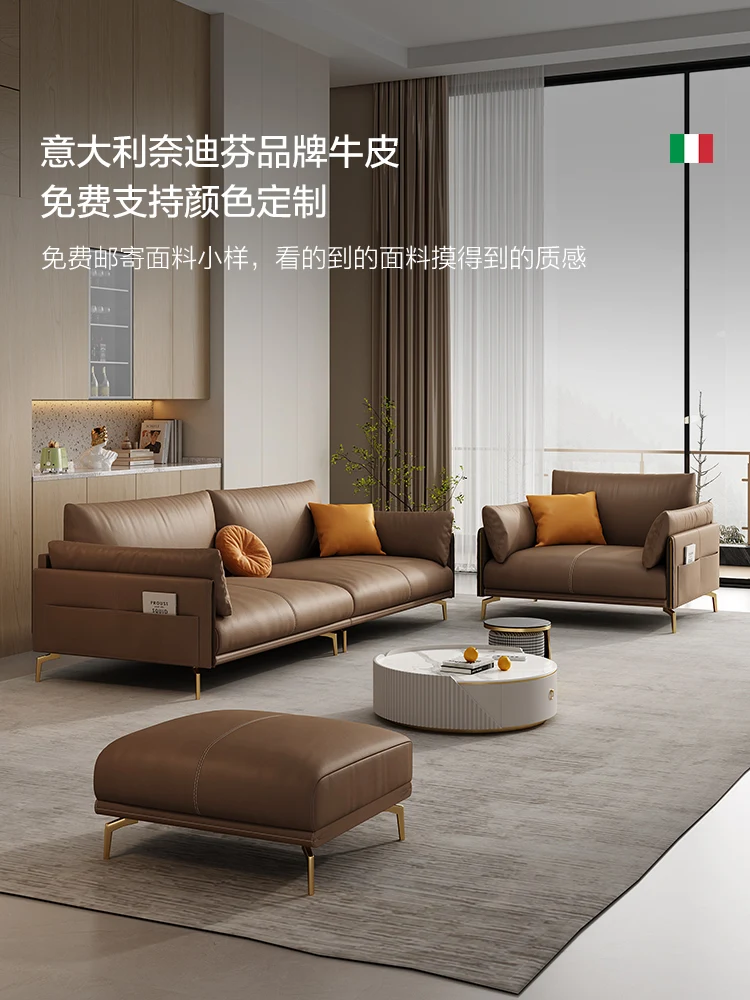 

Роскошный и минималистичный кожаный диван, первый пол из воловьей кожи для гостиной, простой и современный новый итальянский кожаный диван 2022