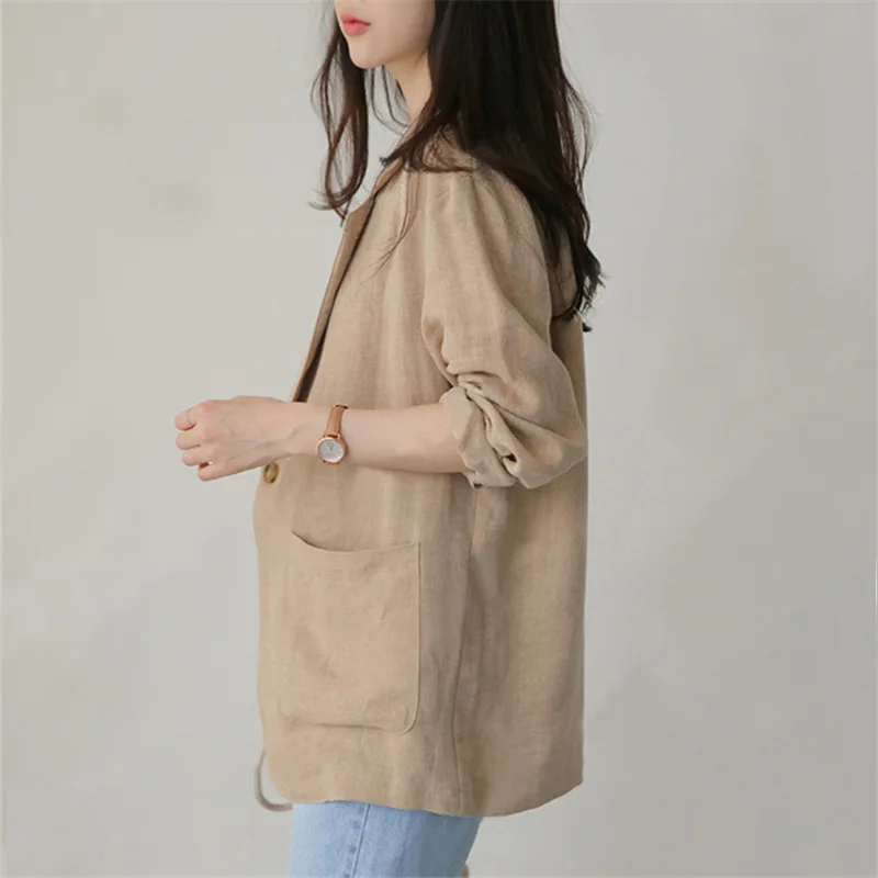 Khaki Women Blazers Single Button Solid Colors Long Sleeve Suits 2021 Spring Autumn Office Lady Plus Size Chic Elegant Blazer