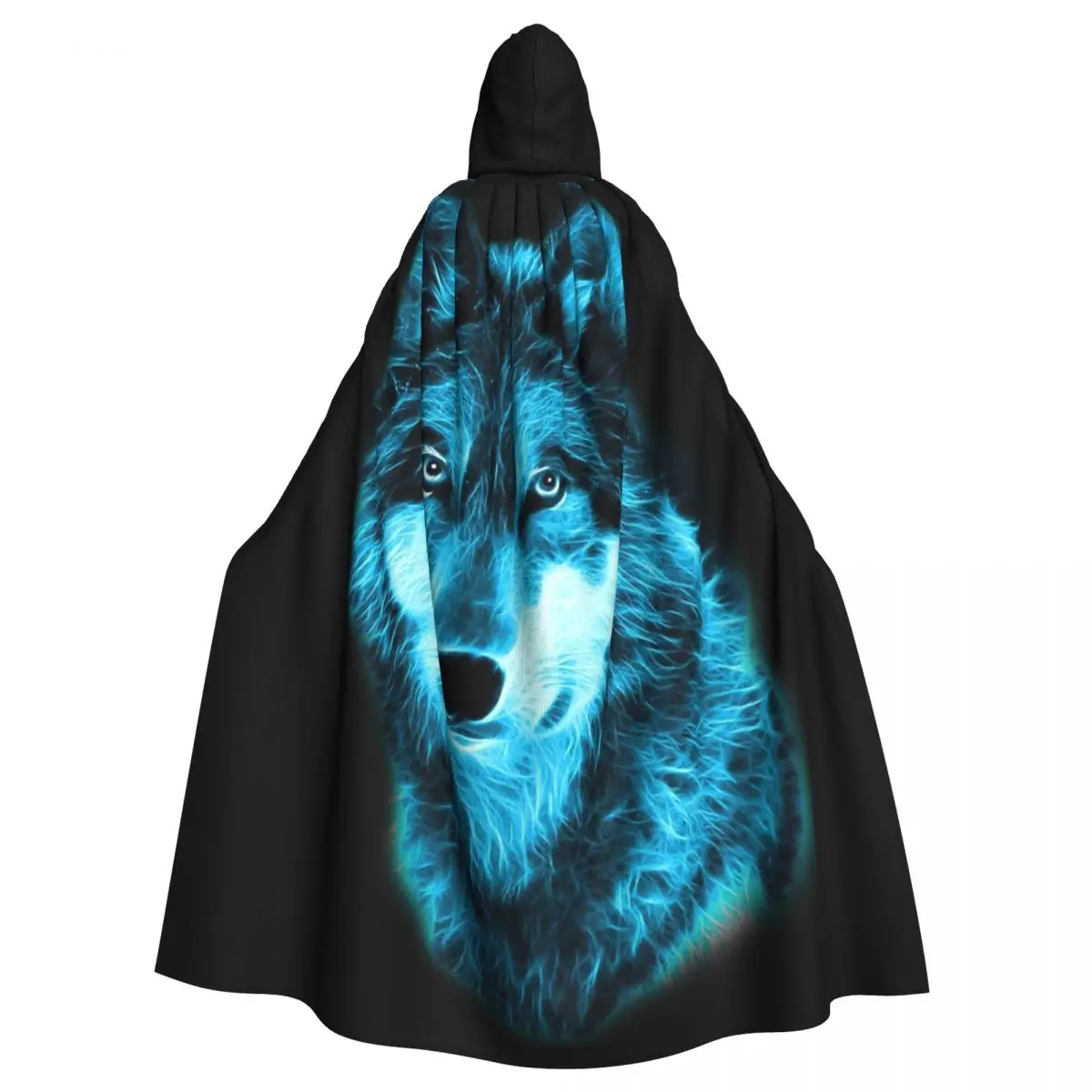 

Wolf Glow Neon Wolves Gifts Hooded Cloak Halloween Party Cosplay Woman Men Adult Long Witchcraft Robe Hood