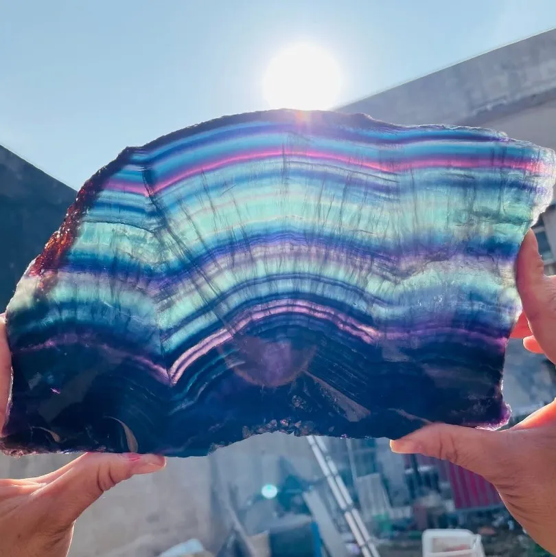 

Rainbow Fluorite Stone Slab Crystal Natural Quartz Geode Minerals Slice Spiritual Wichcraft Wicca Home Decoration Room