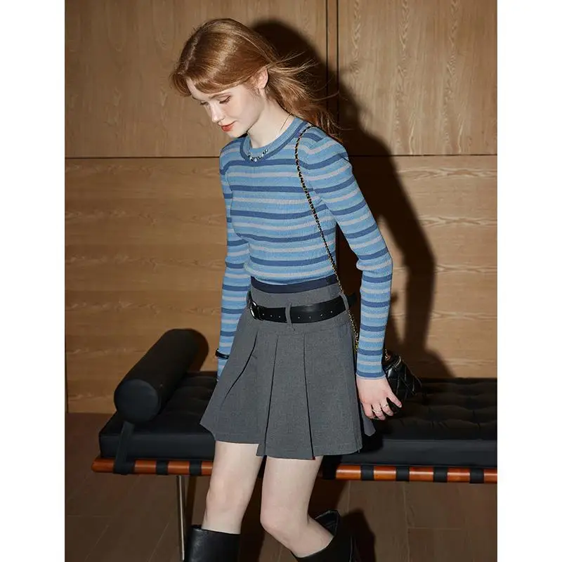 American Sweater Contrast Color Stripe Knit Women 2024 Spring and Autumn New Slim fit Slimming Western Sle All-Match Soft G...