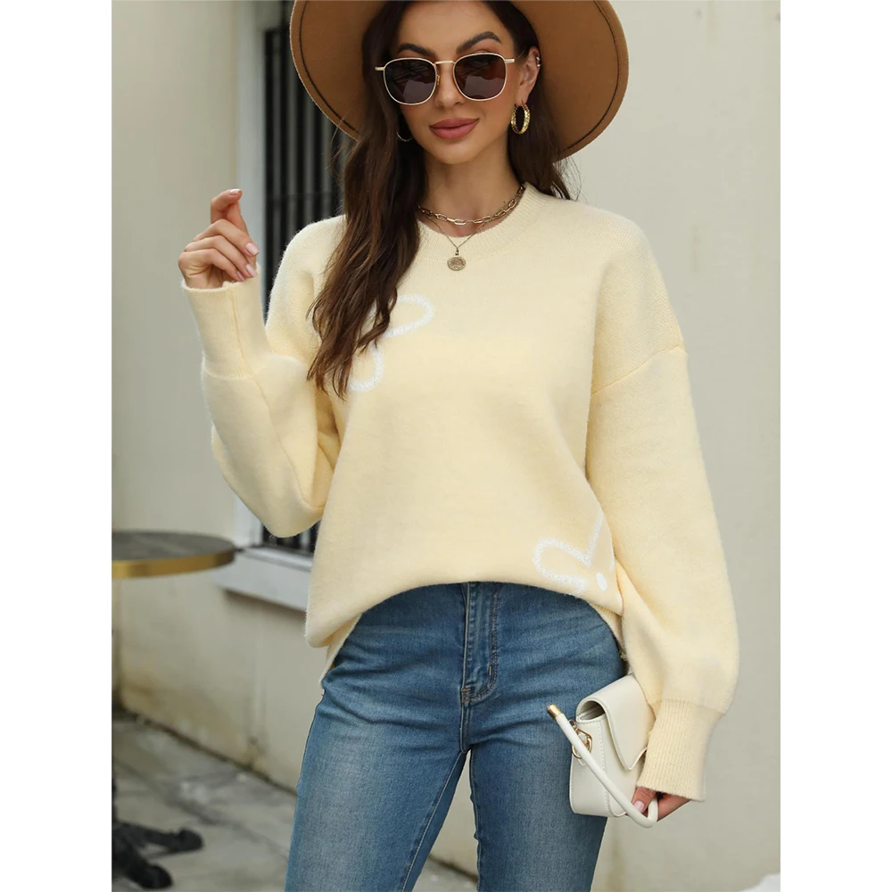 Женский трикотажный пуловер с длинным рукавом цветочным принтом