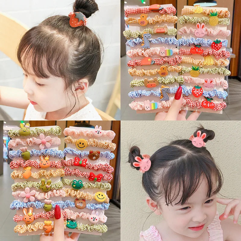 

Kids Scrunchie 10pcs/Set Elastic Hair Band Cartoon Flower Animal Barrettes Ponytail Holder Headwear Headband Solid Print Hairpin