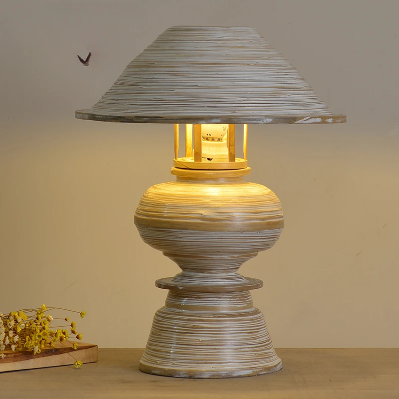 Тайская настольная лампа бамбуковая ручной работы для спальни дизайнерская