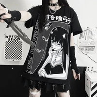 mingliusili kawaii anime print t shirt for women clothing free shipping black oversized short sleeve casual all match t shirt
